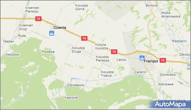 mapa Kocudza Pierwsza, Kocudza Pierwsza na mapie Targeo