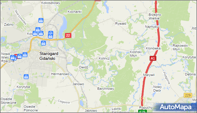 mapa Kolincz, Kolincz na mapie Targeo