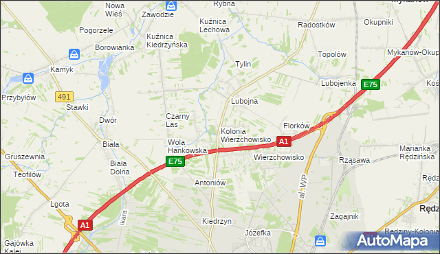 mapa Kolonia Wierzchowisko gmina Mykanów, Kolonia Wierzchowisko gmina Mykanów na mapie Targeo