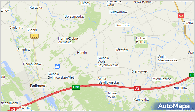 mapa Kolonia Wola Szydłowiecka, Kolonia Wola Szydłowiecka na mapie Targeo