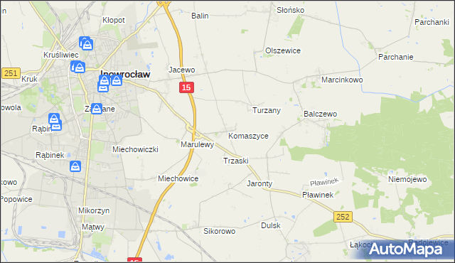 mapa Komaszyce gmina Inowrocław, Komaszyce gmina Inowrocław na mapie Targeo