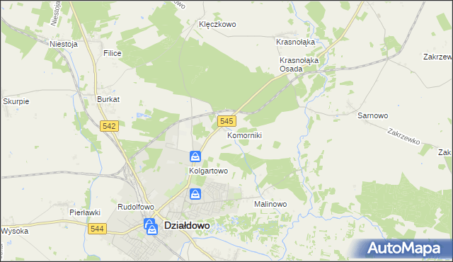 mapa Komorniki gmina Działdowo, Komorniki gmina Działdowo na mapie Targeo