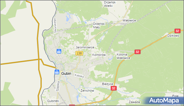 mapa Komorów gmina Gubin, Komorów gmina Gubin na mapie Targeo