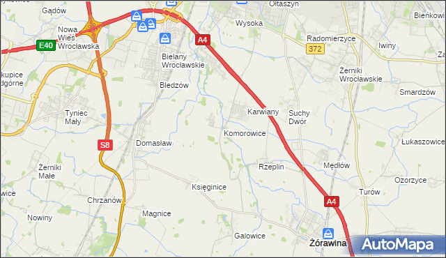 mapa Komorowice gmina Żórawina, Komorowice gmina Żórawina na mapie Targeo