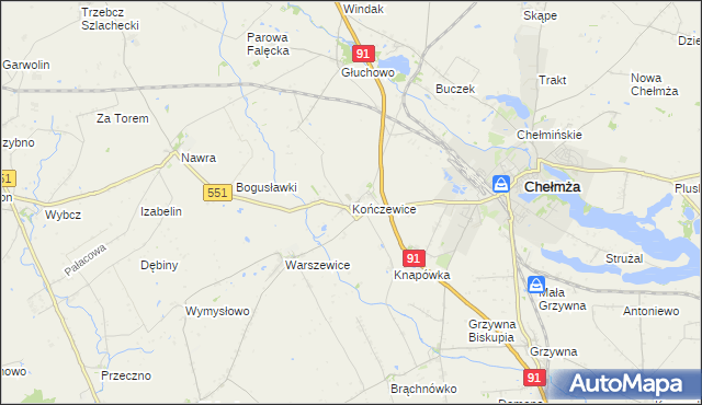 mapa Kończewice gmina Chełmża, Kończewice gmina Chełmża na mapie Targeo