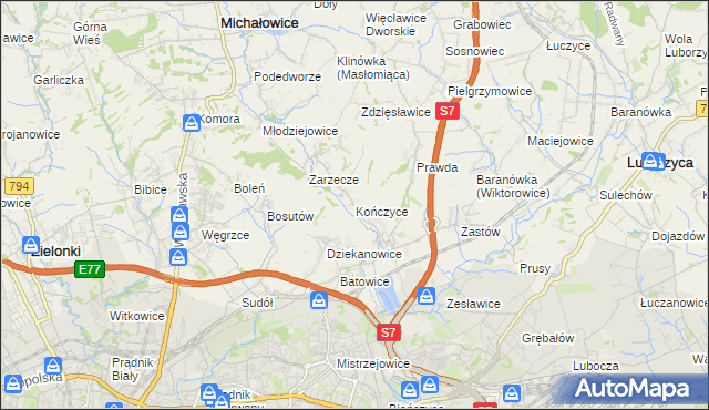 mapa Kończyce gmina Michałowice, Kończyce gmina Michałowice na mapie Targeo