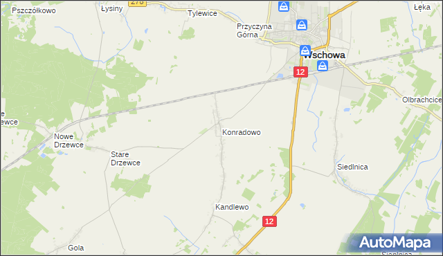 mapa Konradowo gmina Wschowa, Konradowo gmina Wschowa na mapie Targeo