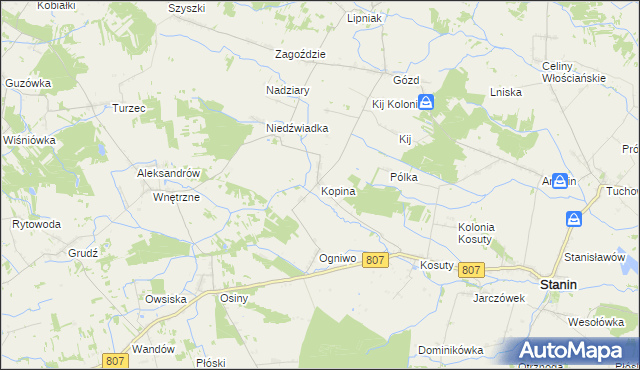 mapa Kopina gmina Stanin, Kopina gmina Stanin na mapie Targeo