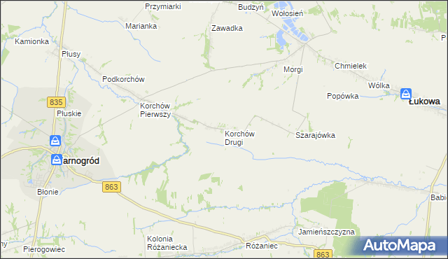 mapa Korchów Drugi, Korchów Drugi na mapie Targeo