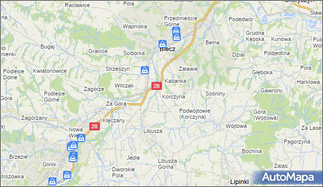 mapa Korczyna gmina Biecz, Korczyna gmina Biecz na mapie Targeo