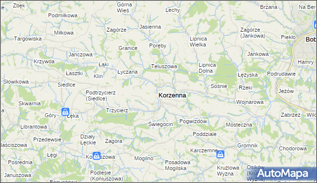 mapa Korzenna, Korzenna na mapie Targeo