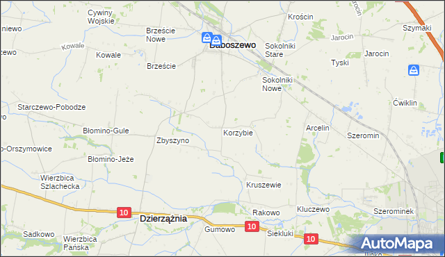 mapa Korzybie gmina Baboszewo, Korzybie gmina Baboszewo na mapie Targeo