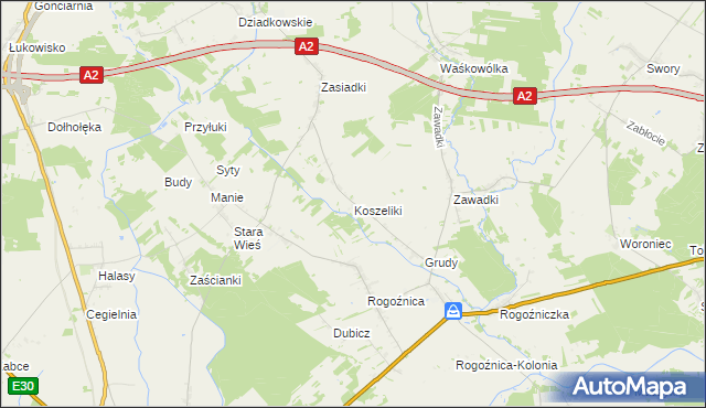 mapa Koszeliki, Koszeliki na mapie Targeo