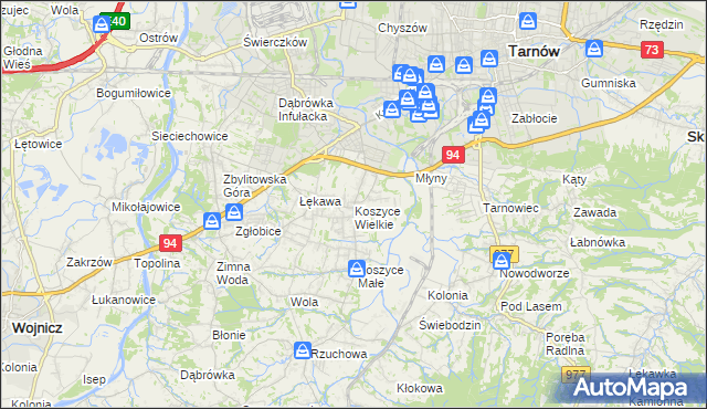 mapa Koszyce Wielkie, Koszyce Wielkie na mapie Targeo