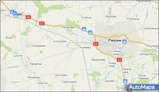 mapa Kowalew gmina Pleszew, Kowalew gmina Pleszew na mapie Targeo