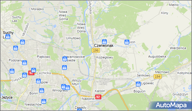 mapa Koziegłowy gmina Czerwonak, Koziegłowy gmina Czerwonak na mapie Targeo