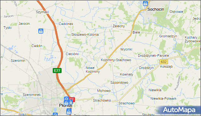 mapa Koziminy-Stachowo, Koziminy-Stachowo na mapie Targeo