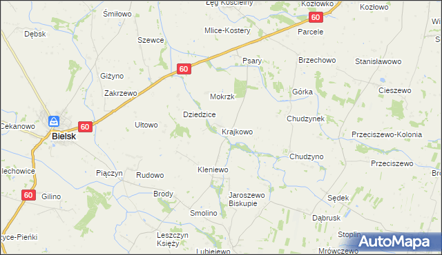 mapa Krajkowo gmina Drobin, Krajkowo gmina Drobin na mapie Targeo
