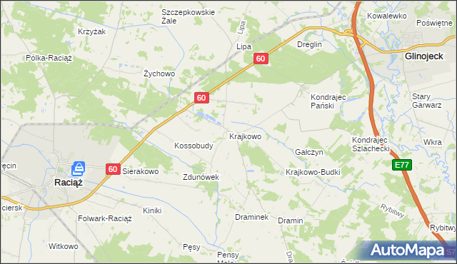 mapa Krajkowo gmina Raciąż, Krajkowo gmina Raciąż na mapie Targeo