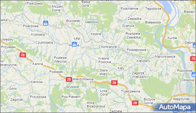 mapa Krasne Potockie, Krasne Potockie na mapie Targeo