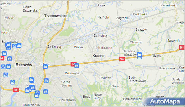 mapa Krasne powiat rzeszowski, Krasne powiat rzeszowski na mapie Targeo