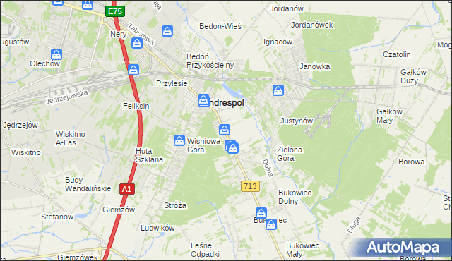 mapa Kraszew gmina Andrespol, Kraszew gmina Andrespol na mapie Targeo