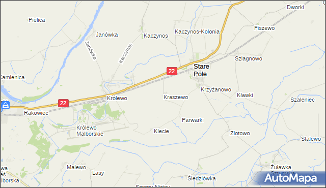 mapa Kraszewo gmina Stare Pole, Kraszewo gmina Stare Pole na mapie Targeo