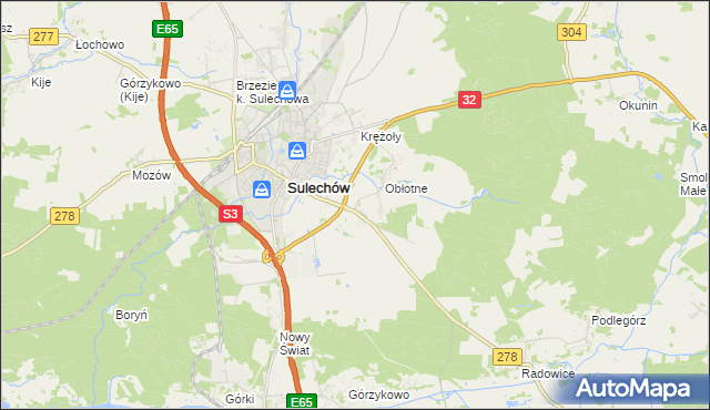 mapa Kruszyna gmina Sulechów, Kruszyna gmina Sulechów na mapie Targeo