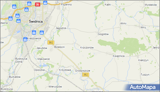 mapa Krzczonów gmina Świdnica, Krzczonów gmina Świdnica na mapie Targeo