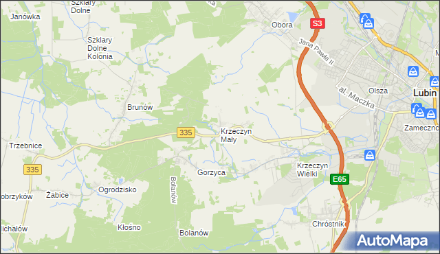 mapa Krzeczyn Mały, Krzeczyn Mały na mapie Targeo