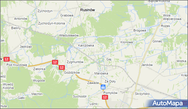 mapa Krzesławice gmina Rusinów, Krzesławice gmina Rusinów na mapie Targeo