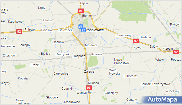 mapa Krzewie gmina Krośniewice, Krzewie gmina Krośniewice na mapie Targeo
