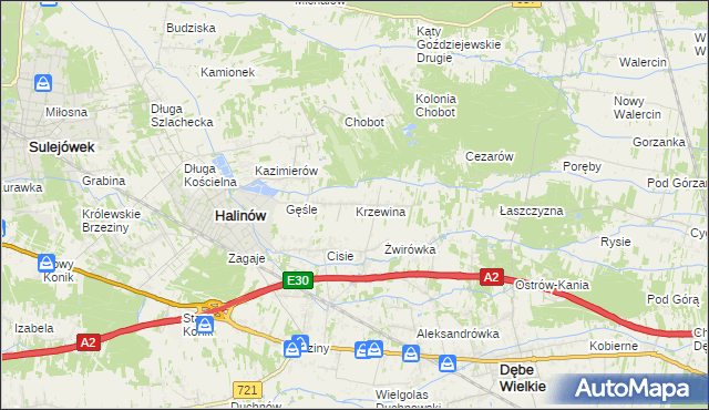 mapa Krzewina gmina Halinów, Krzewina gmina Halinów na mapie Targeo