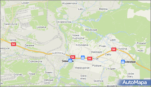 mapa Krzykawka, Krzykawka na mapie Targeo