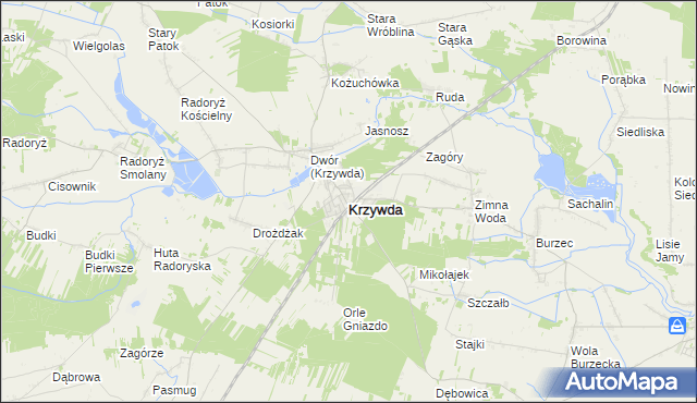 mapa Krzywda powiat łukowski, Krzywda powiat łukowski na mapie Targeo