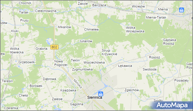 mapa Krzywica gmina Siennica, Krzywica gmina Siennica na mapie Targeo