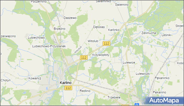 mapa Krzywopłoty gmina Karlino, Krzywopłoty gmina Karlino na mapie Targeo