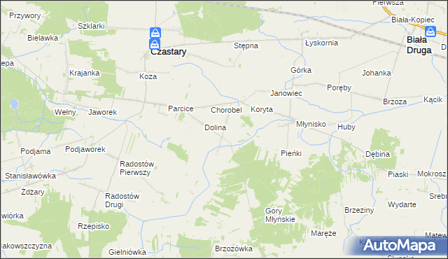 mapa Krzyż gmina Czastary, Krzyż gmina Czastary na mapie Targeo