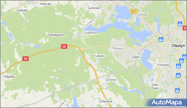 mapa Kudypy gmina Gietrzwałd, Kudypy gmina Gietrzwałd na mapie Targeo