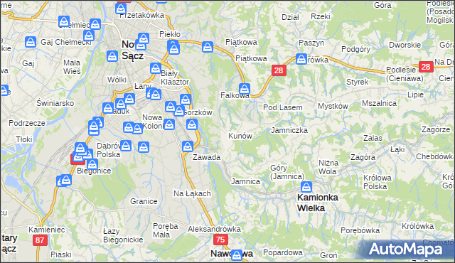 mapa Kunów gmina Chełmiec, Kunów gmina Chełmiec na mapie Targeo