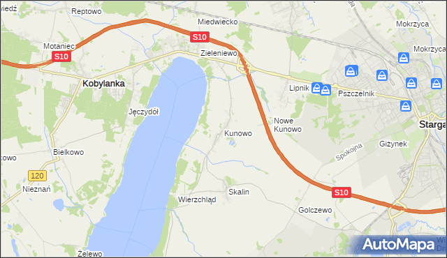 mapa Kunowo gmina Kobylanka, Kunowo gmina Kobylanka na mapie Targeo