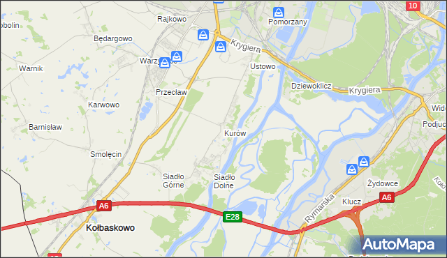 mapa Kurów gmina Kołbaskowo, Kurów gmina Kołbaskowo na mapie Targeo