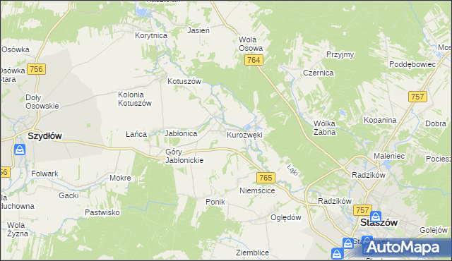 mapa Kurozwęki, Kurozwęki na mapie Targeo