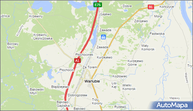 mapa Kurzejewo, Kurzejewo na mapie Targeo