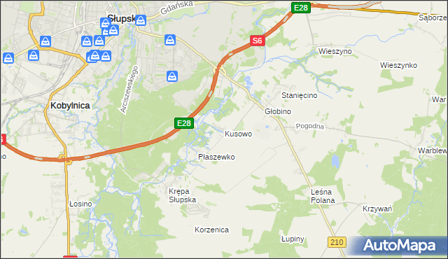 mapa Kusowo gmina Słupsk, Kusowo gmina Słupsk na mapie Targeo