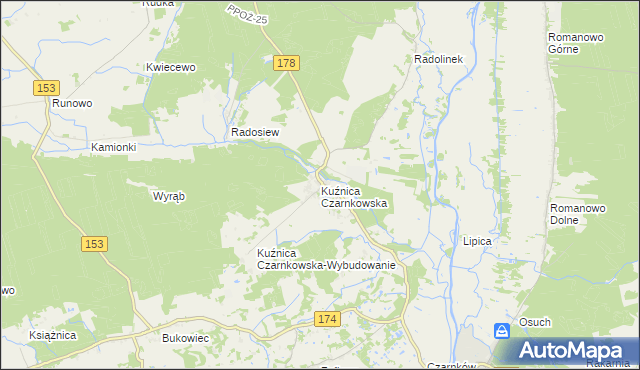 mapa Kuźnica Czarnkowska, Kuźnica Czarnkowska na mapie Targeo