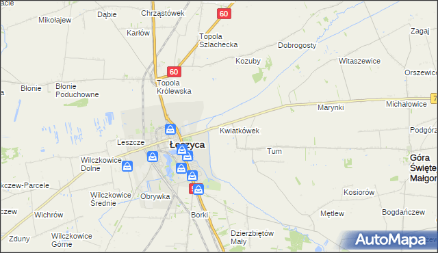 mapa Kwiatkówek gmina Góra Świętej Małgorzaty, Kwiatkówek gmina Góra Świętej Małgorzaty na mapie Targeo