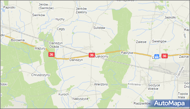 mapa Łąkociny, Łąkociny na mapie Targeo