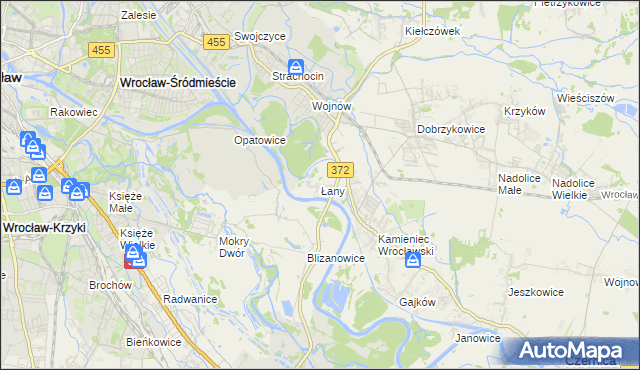 mapa Łany gmina Czernica, Łany gmina Czernica na mapie Targeo