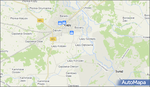 mapa Łapy-Dębowina, Łapy-Dębowina na mapie Targeo